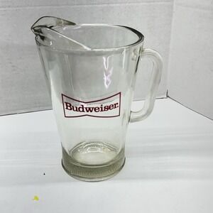 Heavy 48oz  Budweiser 9" Tall Barware Glass Beer Pitcher Excellent Cond‎ Dimpled
